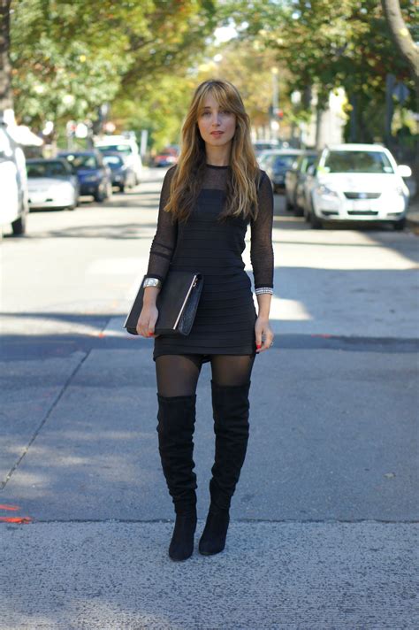 black dress and boots outfit